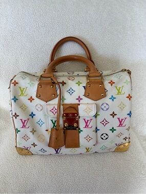 Louis Vuitton Vintage White Multicolor Speedy 30 Handbag